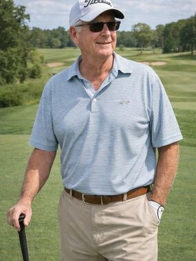 Greg Norman Collection Blue & White Striped Golf Polo